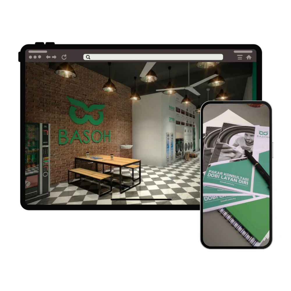 Outlet dan bahan pemasaran jenama dobi layan diri BASOH